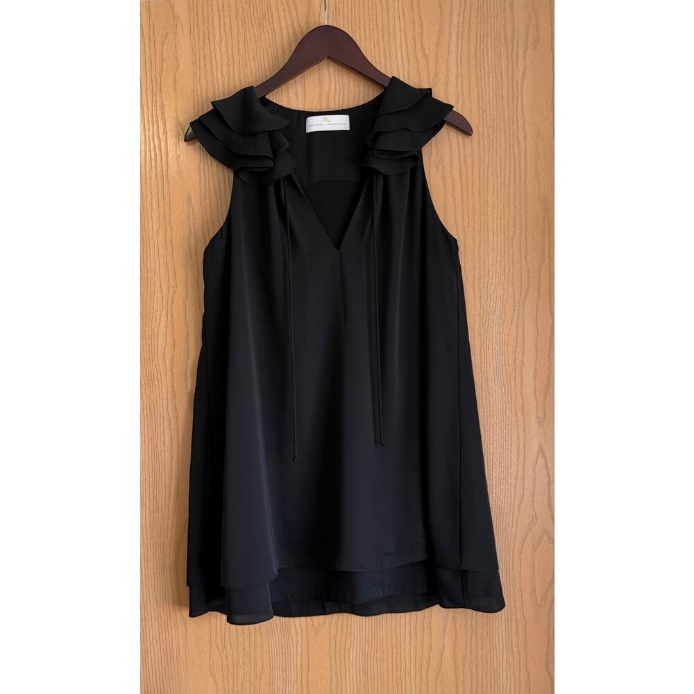 Amanda Uprichard | SZ Small | Black Belle Ruffle Mini Dress Tie Sleeveless